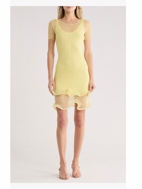 SIMKHAI Jett Pale Yellow Sheer Ruffle Dress size M